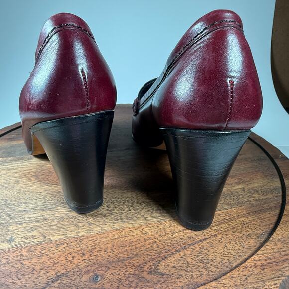 VTG Charles Jourdan Paris Vintage Tassel Heeled Loafers Burgundy Leather Sz 6.5 - Picture 5 of 13